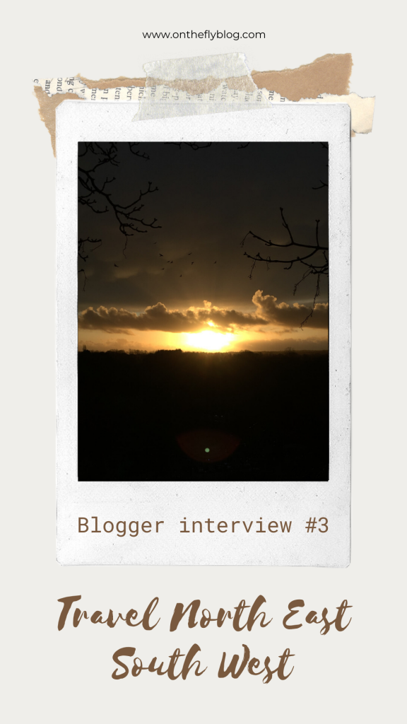 pin image of a sunset with the title "blogging interview #3 Travel North East South West"